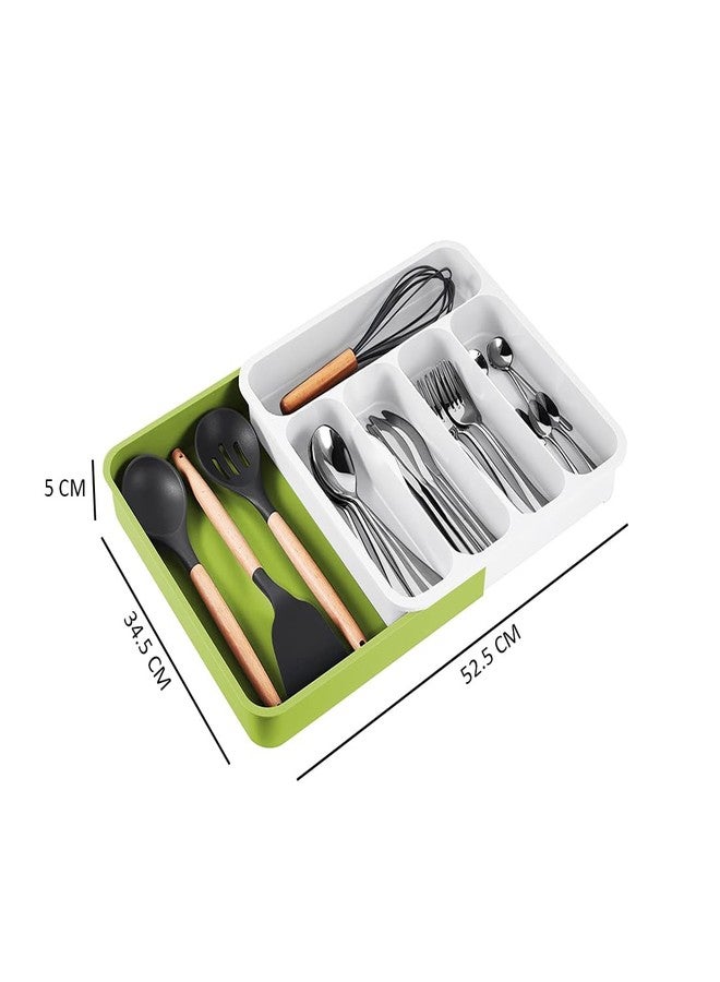 divinezon Five Grid Cutlery Organizer, Expandable Kitchen Drawer and Utensil Holder, Adjustable Large Kitchen Tool |34.5 x 52.5 x 5 CM|Plastic|Green-White - Image 5